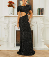 Sophisticated Waist Cutout design with Puff sleeves Prom & Evening Dress