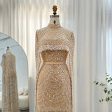 Luxury Evening Dress With cape and Han beaded pearls