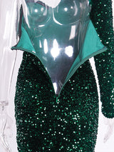 Elegant Single Sleeve Strapless Stretchy Sequin Evening Dress