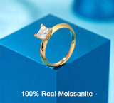100% Real Moissanite Princess Cut Engagement Ring 18K Gold Plated