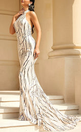 Open Back Sequin Halter Neck Sleeveless Long Gown