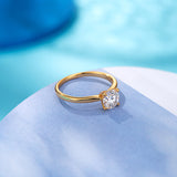 100% Real Moissanite Engagement Ring Classic 4 Prong Solitaire Diamond 18K Gold Plated