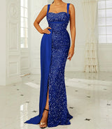 Sequins Suspender Evening Dress with High Slit