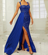 Sequins Suspender Evening Dress with High Slit