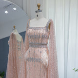 New Luxury Feather Crystal Evening Dress with Bling Cape