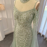 NEW Mint Green Luxury Mermaid Evening Dress with Cape Sleeves