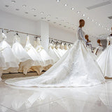 Luxury Princess long sleeve Glitter and Lace fully Beaded Ball Gown