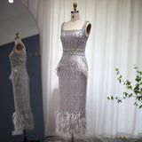 New Luxury Feather Crystal Evening Dress with Bling Cape