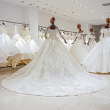 Luxury Princess long sleeve Glitter and Lace fully Beaded Ball Gown