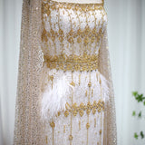 New Luxury Feather Crystal Evening Dress with Bling Cape