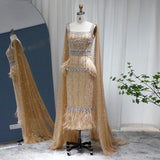 New Luxury Feather Crystal Evening Dress with Bling Cape