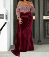 Elegant Front Draped tail Curvy Body Sequins Mermaid Off Shoulder Evening Dress/ Mother of the bride /Bridesmaid