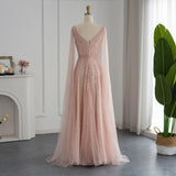 NEW Elegant Luxury Evening Dress with Cape Sleeves A-Line