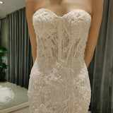 Luxury Beaded Elegant Sweetheart Neckline Tiered Mermaid Wedding Dress