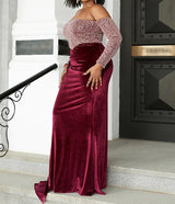 Elegant Front Draped tail Curvy Body Sequins Mermaid Off Shoulder Evening Dress/ Mother of the bride /Bridesmaid
