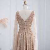 NEW Elegant Luxury Evening Dress with Cape Sleeves A-Line