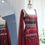 New Luxury Feather Crystal Evening Dress with Bling Cape