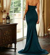 New Elegant Sexy Strapless Evening Dress V-neck with pleated design