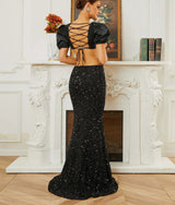 Sophisticated Waist Cutout design with Puff sleeves Prom & Evening Dress