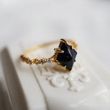 New Vintage Court Style Lace Blue Crystal Micro Setting Diamond Stacking Ring Gold Plated