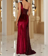 Velvet High Slit One Shoulder Elegant Evening Dress