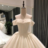 2023 New Gorgeous Appliques Chapel Train Off Shoulder Beaded Ball Gown