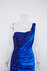 Velvet High Slit One Shoulder Elegant Evening Dress