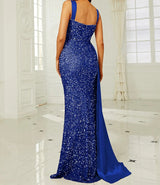 Sequins Suspender Evening Dress with High Slit