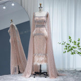 New Luxury Feather Crystal Evening Dress with Bling Cape