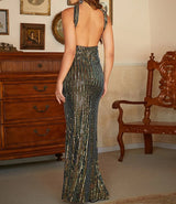 Sexy Sleeveless Backless Long Sequins Evening Dress with Cutout and Thigh Split