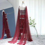 New Luxury Feather Crystal Evening Dress with Bling Cape