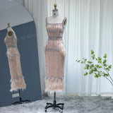 New Luxury Feather Crystal Evening Dress with Bling Cape