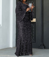 PLUS SIZE Sweetheart Neck Maxi Sequin Trumpet Sleeve Gown
