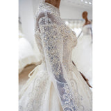 Luxury Princess long sleeve Glitter and Lace fully Beaded Ball Gown