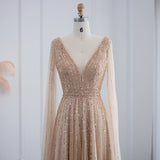 NEW Elegant Luxury Evening Dress with Cape Sleeves A-Line