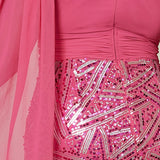 Plus Size Formal V Neck Sequin Slit Back Cloak Dress