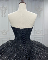 Black Luxury Hand Beaded & Rhinestones Wedding Ballgown Dress