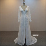 Elegant Long Sleeve V neck Wedding Dress