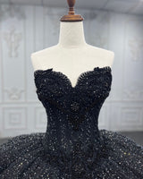 Black Luxury Hand Beaded & Rhinestones Wedding Ballgown Dress