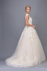 Beautiful Floral A-Line Conservative Neckline Wedding Dress with Belt