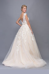 Beautiful Floral A-Line Conservative Neckline Wedding Dress with Belt