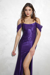 Off shoulder satin Bridesmaid Fitted Dress -Style 9116