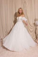 Sweetheart A-Line Wedding Dress with detachable puff Sleeves
