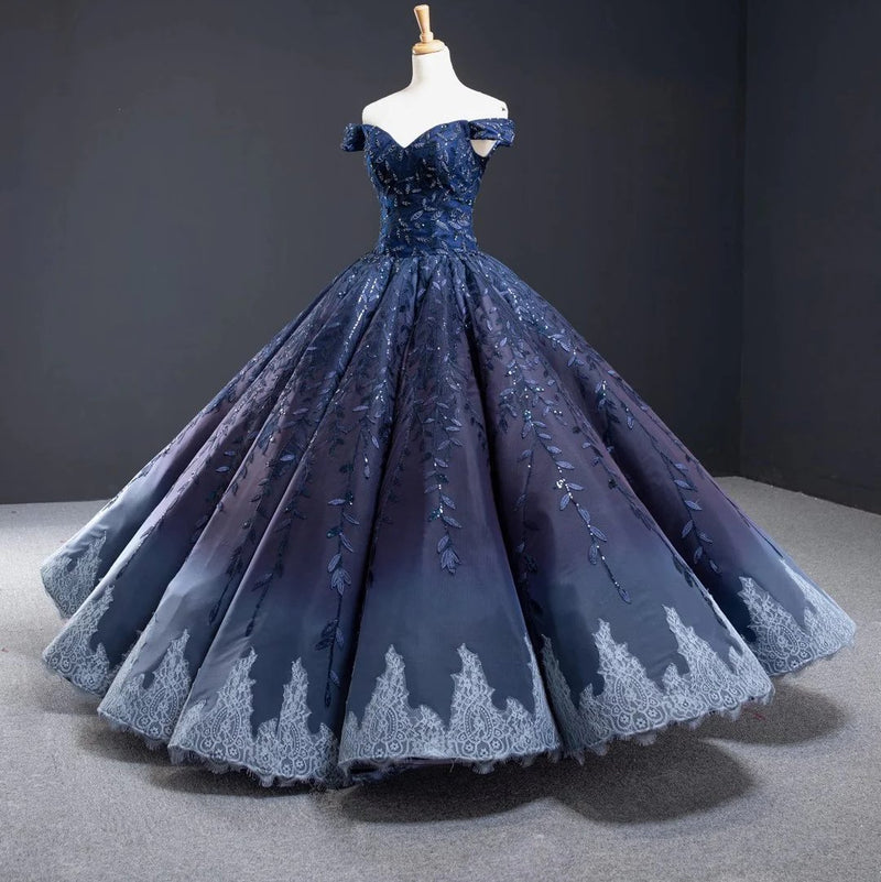 Beautiful Pleated Blue Evening Ball Gown