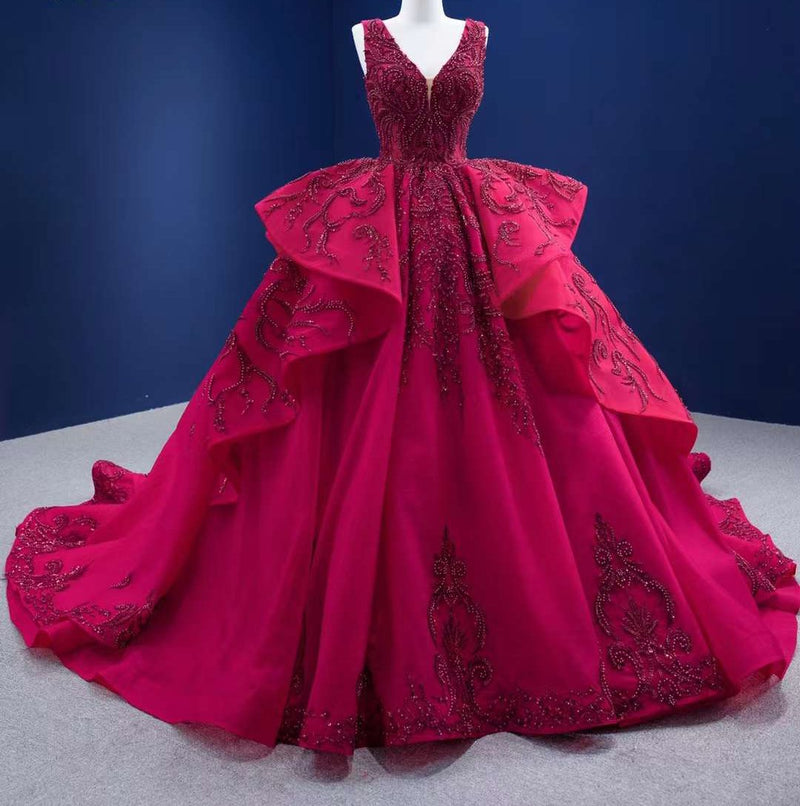 Beautiful Couture Hand Beaded Red Ball Gown