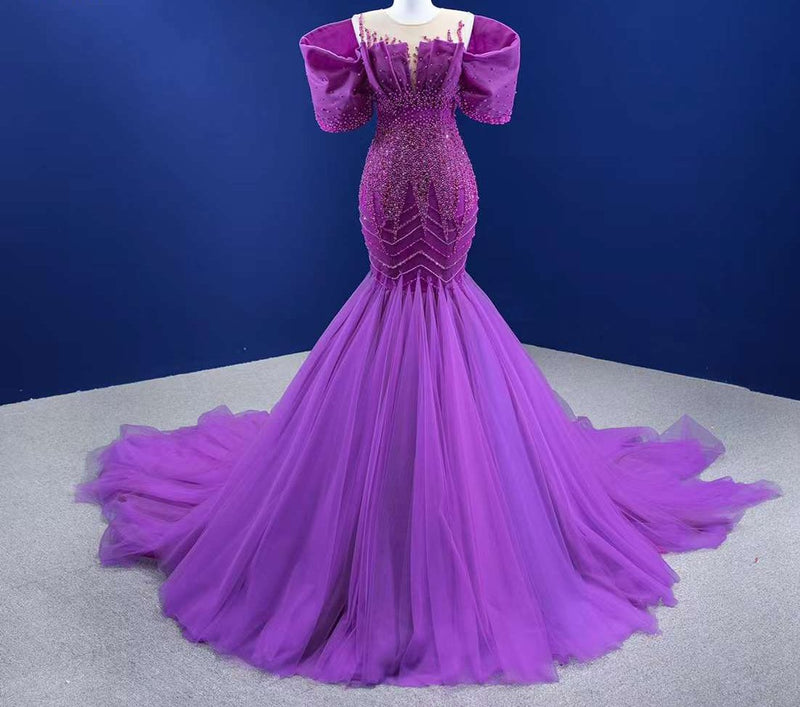 Plum Purple Mermaid Hand Beaded Evening Gown CUSTOM SIZE / CUSTOM COLOR Plum Purple Mermaid Hand Beaded Evening Gown CUSTOM SIZE / CUSTOM COLOR