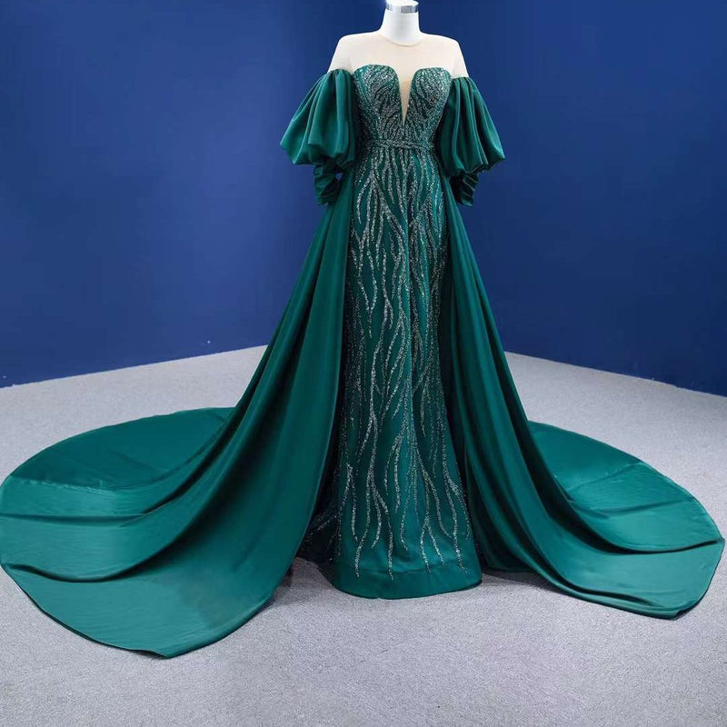 Hand Beaded Emerald Green Sweet Heart Empire/ A line Evening Dress
