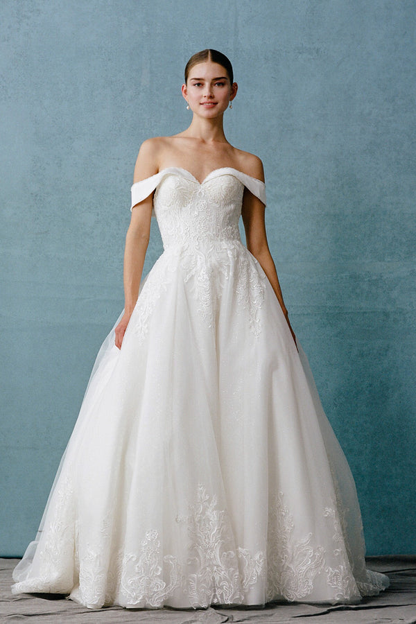 Stunning Ball Gown ,Off Shoulder Wedding Dress with Glitter Tulle