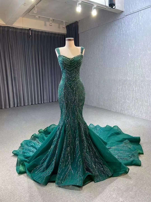 Hand Beaded Crystal -Mermaid Evening Gown