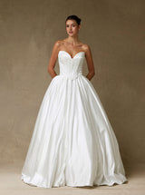 Strapless Satin Ball Gown Wedding Dress – Classic Corset Bridal Gown with Chapel Train - SIACW30086